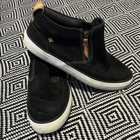 Sperry Black Ankle Boots with Tan Accents - Picture 3 of 8